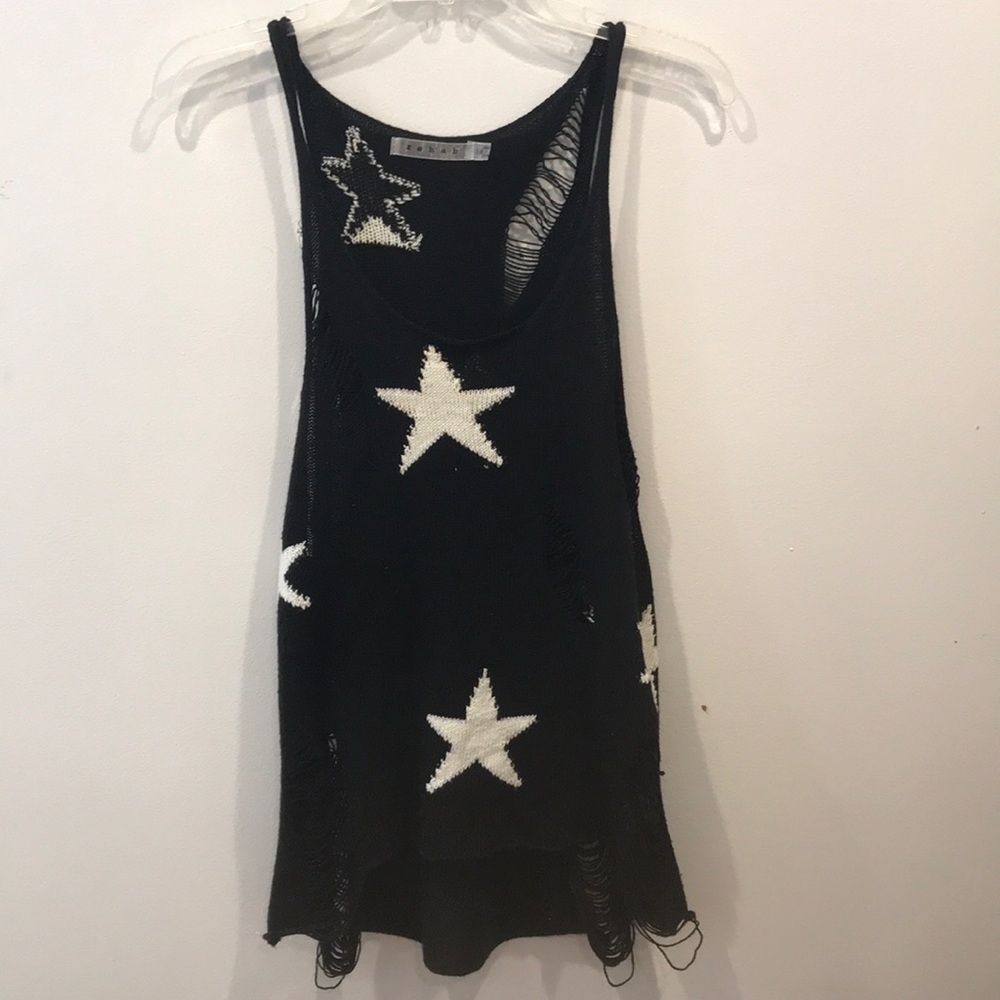 Rehab Black distressed tank with white stars